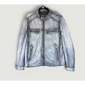 Patrick James Leather Racer Jacket Mens L Distressed Moto Pockets Preppy Luxury